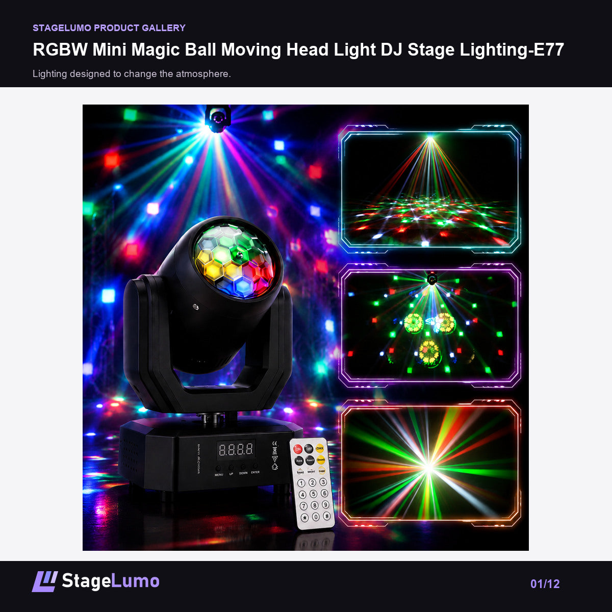 RGBW Mini Magic Ball Moving Head Light DJ Stage Lighting-E77 - StageLumo image 1