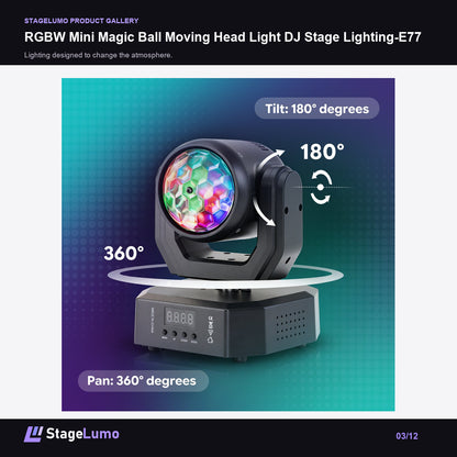 RGBW Mini Magic Ball Moving Head Light DJ Stage Lighting-E77 - StageLumo image 3