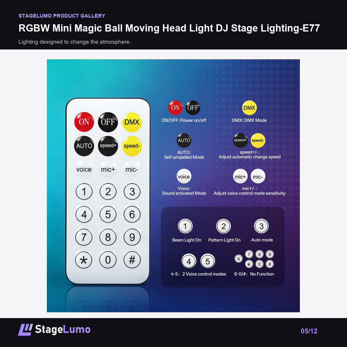 RGBW Mini Magic Ball Moving Head Light DJ Stage Lighting-E77 - StageLumo image 5