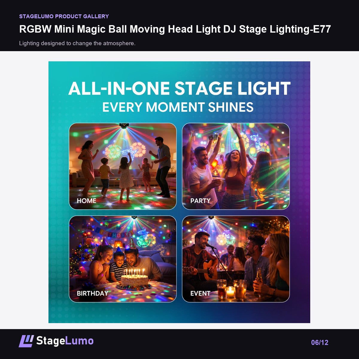 RGBW Mini Magic Ball Moving Head Light DJ Stage Lighting-E77 - StageLumo image 6