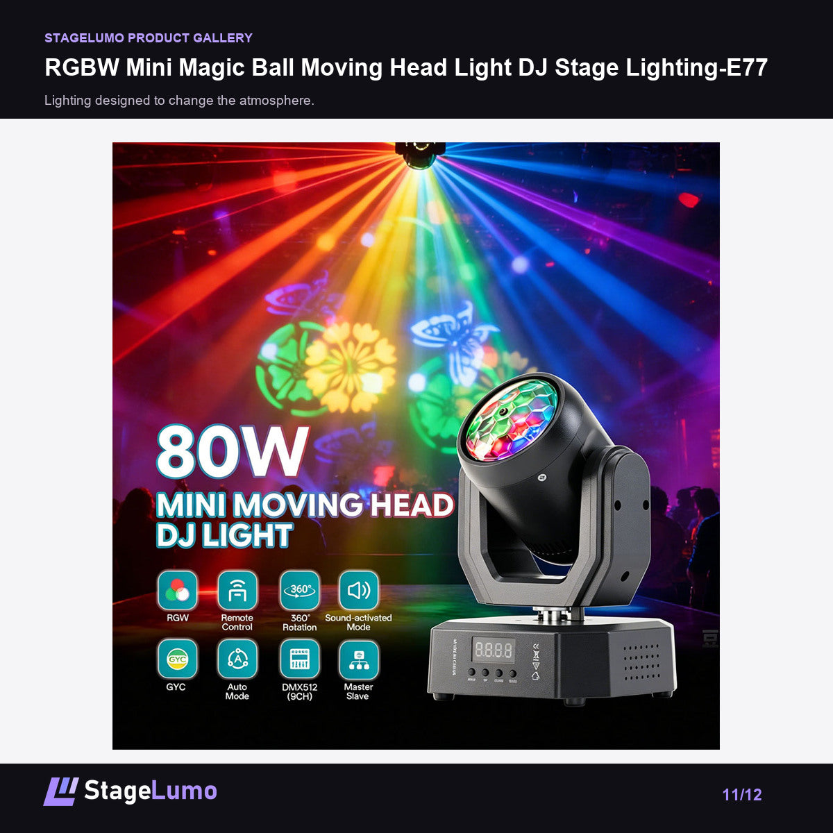 RGBW Mini Magic Ball Moving Head Light DJ Stage Lighting-E77 - StageLumo image 11