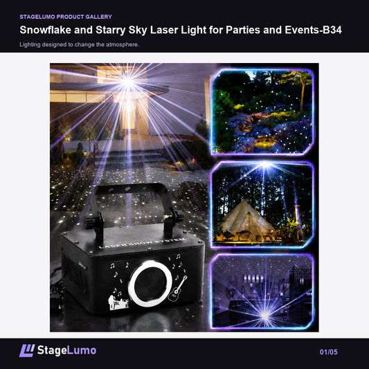 Snowflake and Starry Sky Laser Light for Parties and Events-B34 - StageLumo image 1